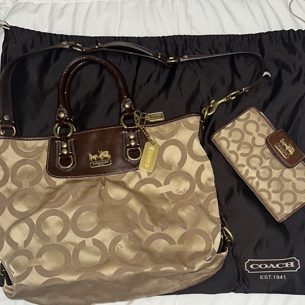 Coach Brown and Tan Shoulder Bag Set